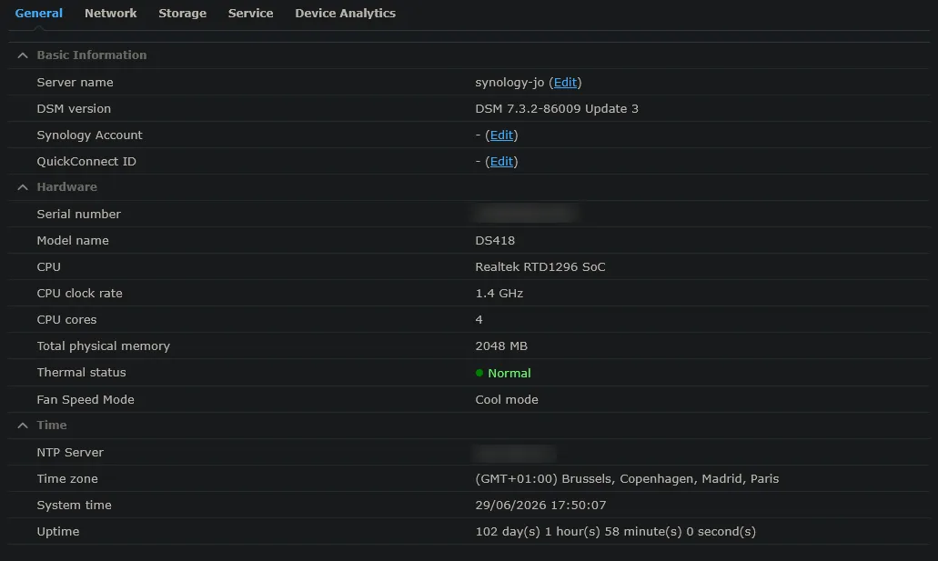 Synology DS418 info